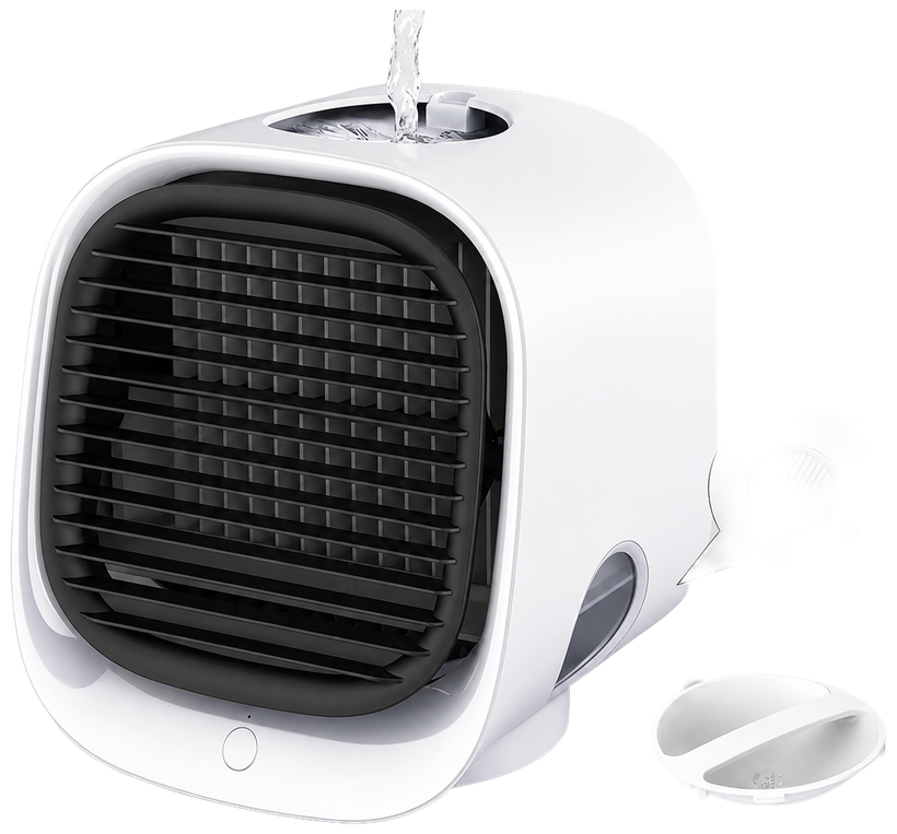 BreezyMaxx FrostFlow personal mist cooler with the water tank open